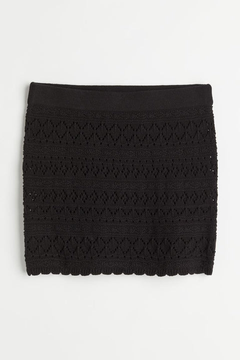 H&M Crochet-Look Short Skirt Black - BEAUTY BAR