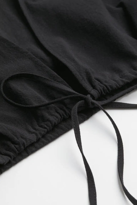 H&M Cropped Drawstring-Hem Blouse Black - BEAUTY BAR