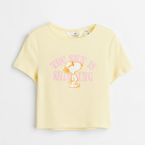 H&M Cropped Printed T-shirt Light Yellow/Snoopy - BEAUTY BAR