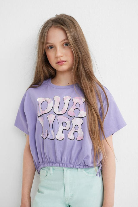 H&M Drawstring T-shirt Purple/Dua Lipa - BEAUTY BAR