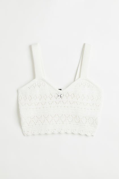 H&M Pointelle-Knit Crop Top White - BEAUTY BAR