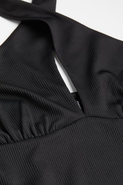 H&M Ribbed Halterneck Dress Black - BEAUTY BAR