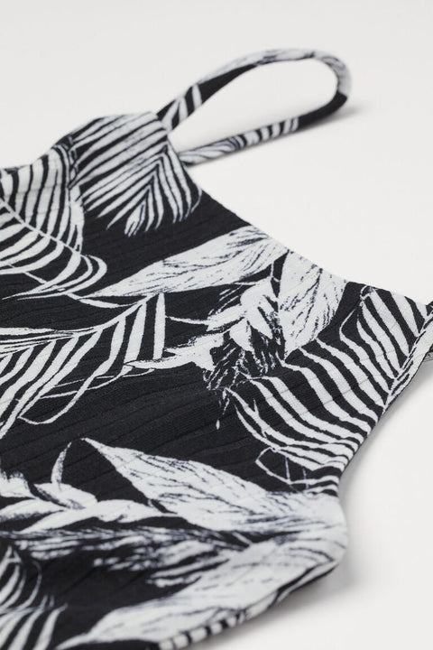 H&M Ribbed Jumpsuit Black/Palm Leaves - BEAUTY BAR