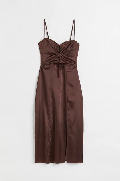 H&M Satin Dress Dark Brown - BEAUTY BAR