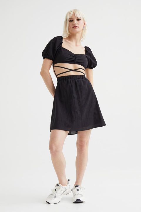 H&M Two-Piece Tie-Detail Dress Black - BEAUTY BAR