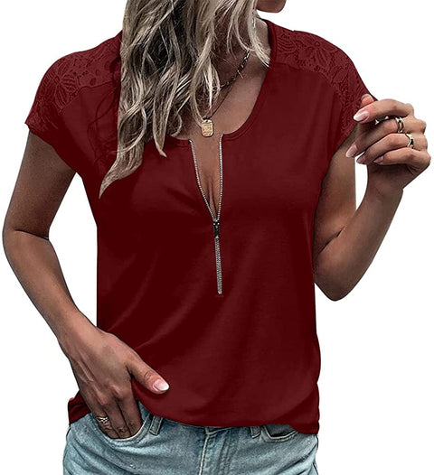 Loose-Fitting T-Shirt With Short Sleeves And a Rounded Zip - BEAUTY BAR