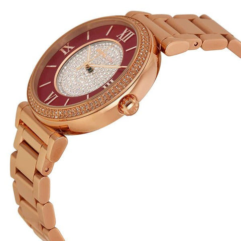 Michael Kors Caitlin Quartz Red Crystal-Set Dial Rose Gold-Plated Ladies Watch - BEAUTY BAR