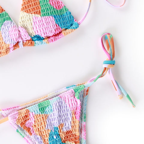 Multicolor Tie Side Bikini Swimsuit