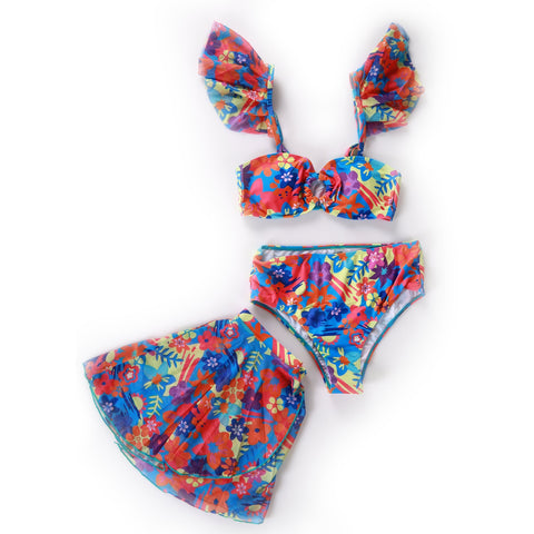 Multicolored Pool Bikini With Beach Skirt