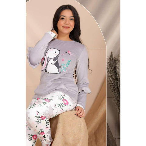 Plush Pajamas Children With A Rabbit Drawing