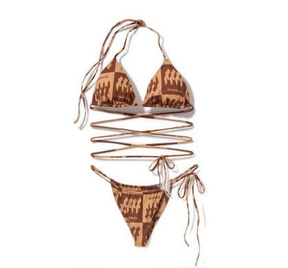 Printed Brown Check Bikini Swimwear - BEAUTY BAR
