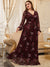 Red Long Flower Embossed Lace Dress - BEAUTY BAR