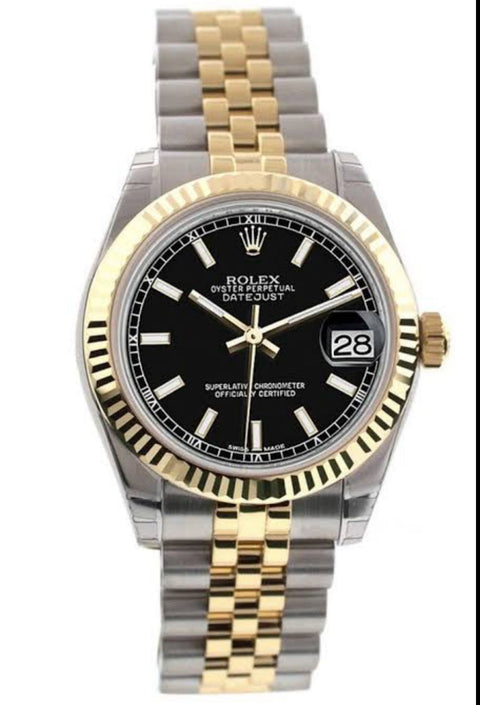 Rolex Datejust 31 Black Dial Fluted Bezel 18K Gold Two Tone Jubilee Ladies 178273 - BEAUTY BAR