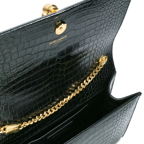 Saint Laurent Black Croc Embossed Leather Medium Kate Tassel Shoulder Bag - BEAUTY BAR