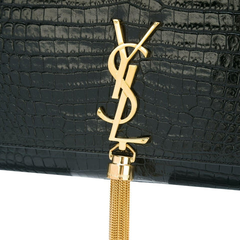 Saint Laurent Black Croc Embossed Leather Medium Kate Tassel Shoulder Bag - BEAUTY BAR