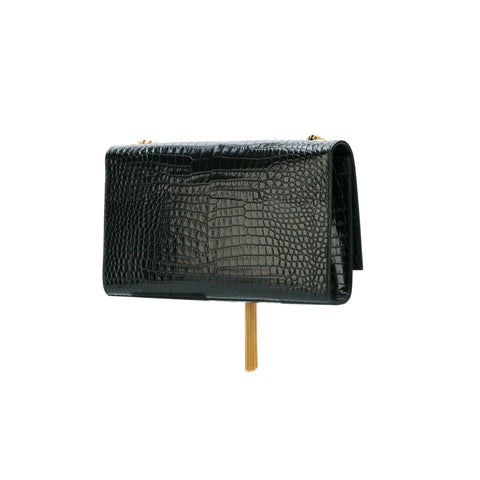 Saint Laurent Black Croc Embossed Leather Medium Kate Tassel Shoulder Bag - BEAUTY BAR