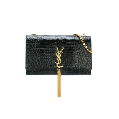 Saint Laurent Black Croc Embossed Leather Medium Kate Tassel Shoulder Bag - BEAUTY BAR
