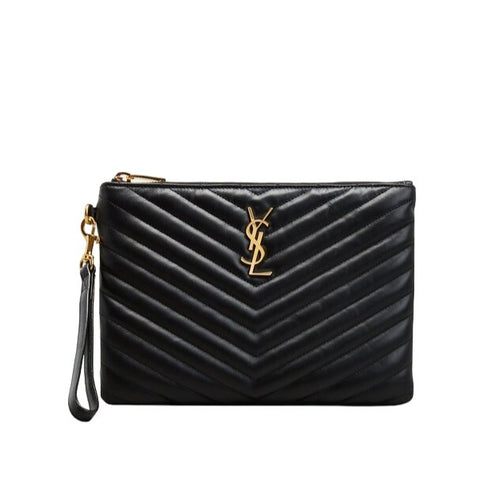 Saint Laurent Black Matelasse Leather Monogram Tablet Case - BEAUTY BAR