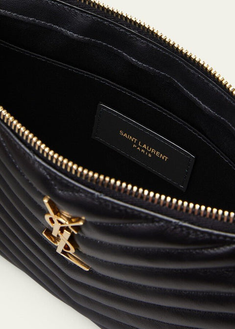 Saint Laurent Black Matelasse Leather Monogram Tablet Case - BEAUTY BAR