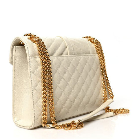 Saint Laurent Medium Envelope Gold Chain Shoulder White Bag - BEAUTY BAR