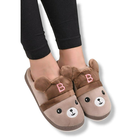 Soft Brown Slippers Bear With Cute Ears - BEAUTY BAR