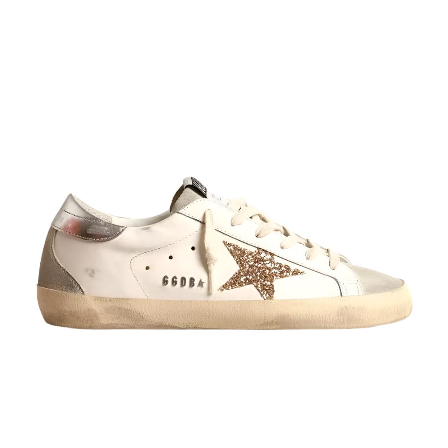 Golden Goose Super-Star With Gold Glitter Star And Ice-Gray Suede Inserts 1
