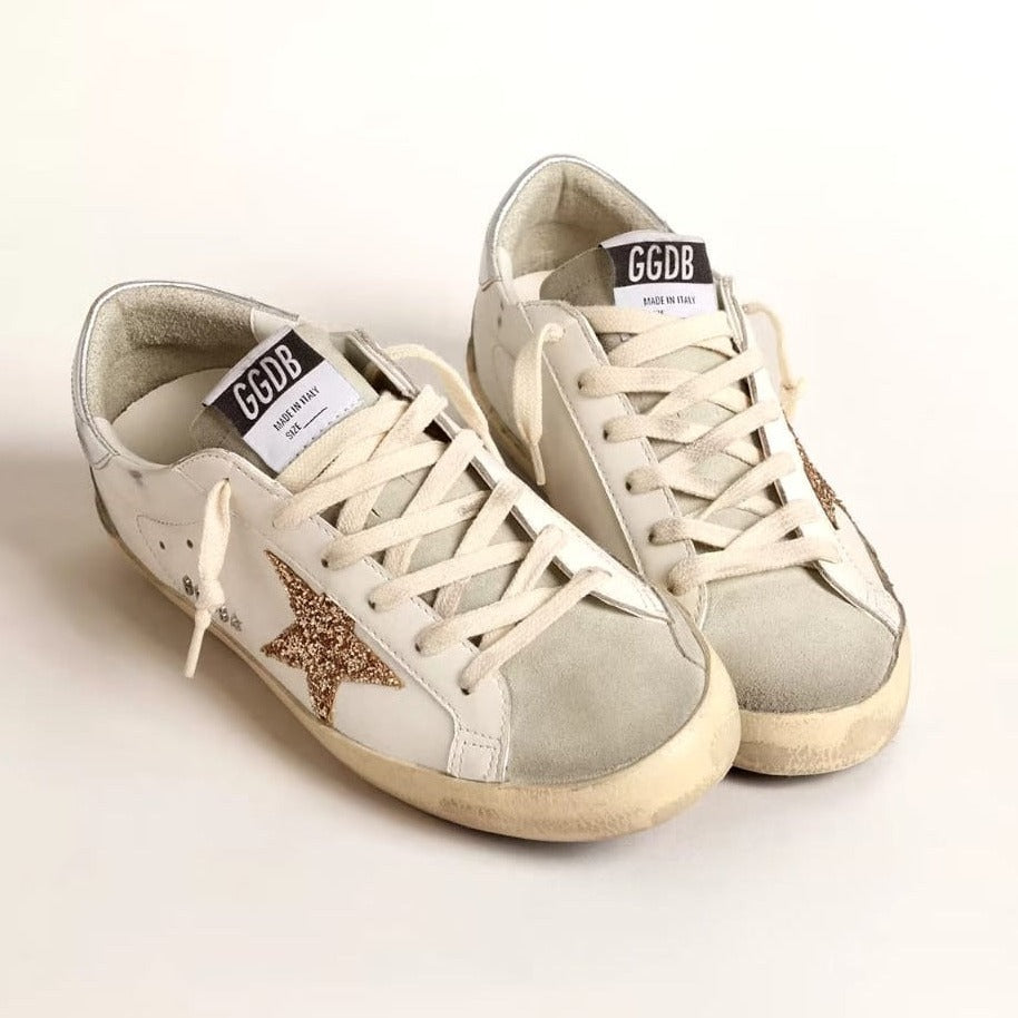 Golden Goose Super-Star With Gold Glitter Star And Ice-Gray Suede Inserts 2