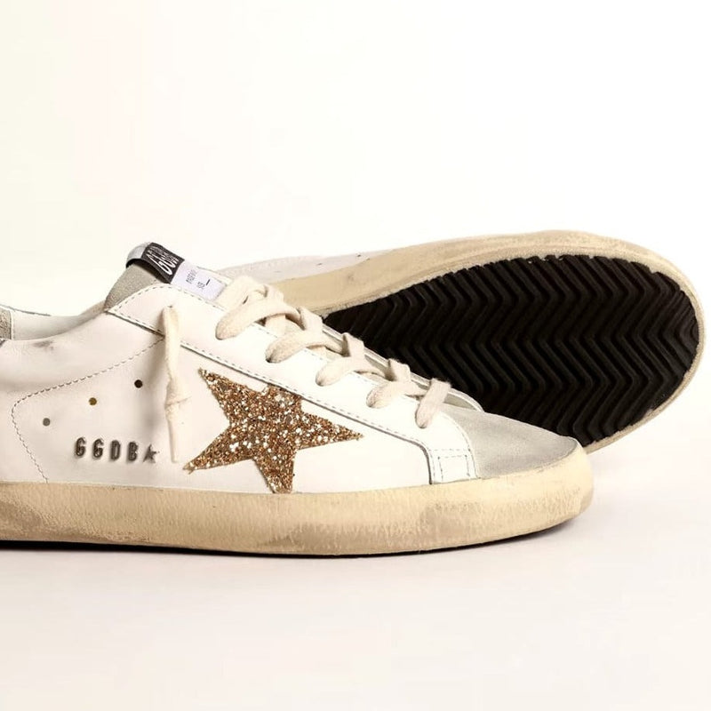 Golden Goose Super-Star With Gold Glitter Star And Ice-Gray Suede Inserts 3