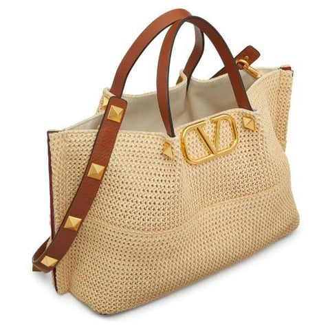 Valentino Garavani Medium Straw Summer Tote Natural - BEAUTY BAR