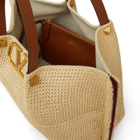 Valentino Garavani Medium Straw Summer Tote Natural - BEAUTY BAR