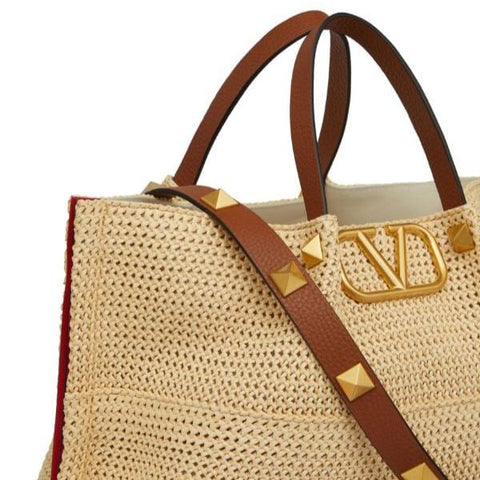 Valentino Garavani Medium Straw Summer Tote Natural - BEAUTY BAR