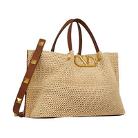 Valentino Garavani Medium Straw Summer Tote Natural