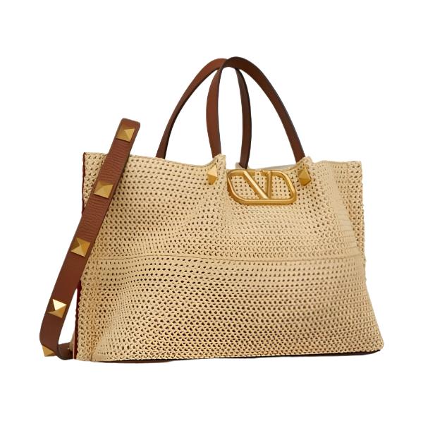Valentino Garavani Medium Straw Summer Tote Natural