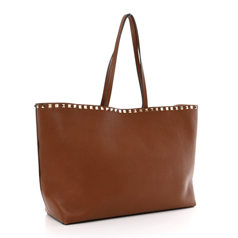 Valentino Garavani Rockstud Leather Tote- Saddle Brown - BEAUTY BAR