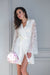 White Satin Robe With Lace Sleeves And Belt - BEAUTY BAR