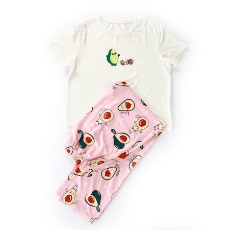 Women's Cotton Printed Pajama Set With Short Sleeves And a Round Neck - BEAUTY BAR